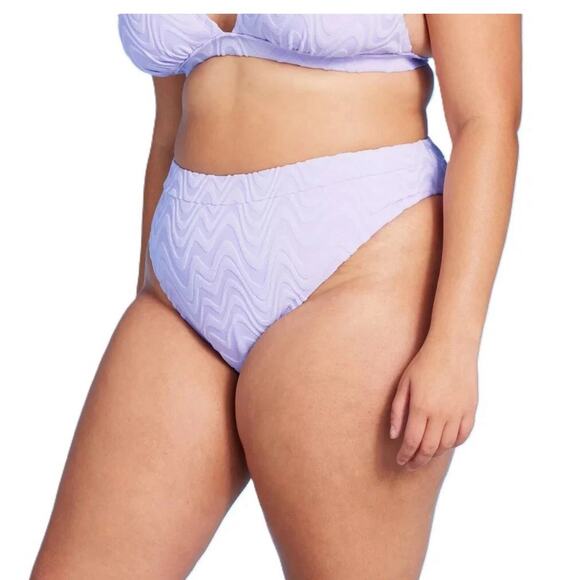 Wild Fable Lavender Wavy Textured Terry Mid-Rise Bikini Bottom Women’s 1X 17-18 - Picture 1 of 5